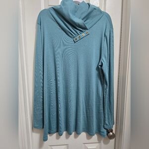 Teal Long Sleeve Cowl Neck Top